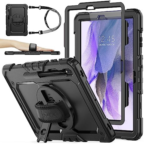 SEYMAC stock Hülle für Samsung Galaxy Tab S8 Plus/ S7 FE/ S7 Plus 12.4'' mit Bildschirmschutz Stifthalter [360 Drehbare Handschlaufe] & Ständer, Stoßfest Hülle für Samsung Tab S8 Plus/S7 FE (Schwarz)