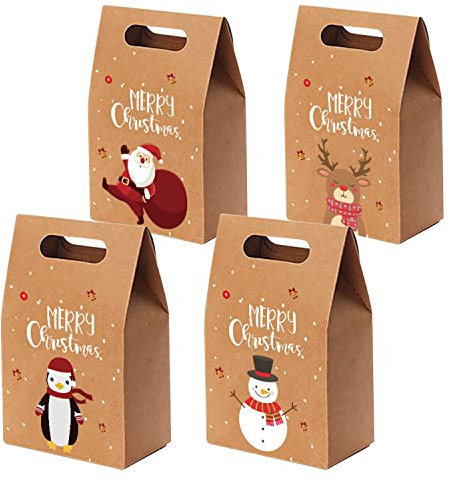 24 Stück Weihnachtstüten Geschenkbox, Weihnachten Papiertüte Kraftpapiertüten Weihnachten Kraftpapier Verpackung für Schokolade SüßIgkeitennder Selber Basteln für Weihnachten zum Basteln