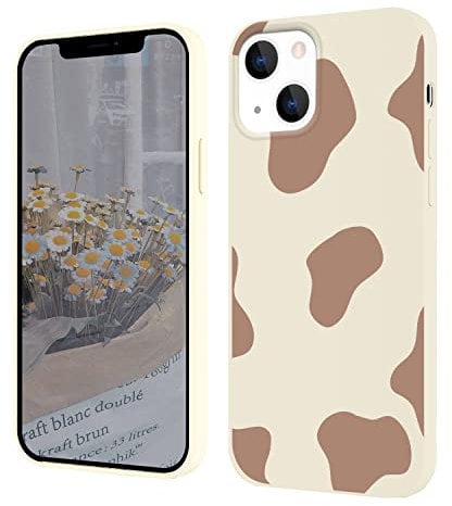 JOYLAND Brown Cow Print Phone Case for iPhone 13 Pro Case, Cute Ultra Slim Fit Silicone Protective Shockproof Cover with Anti-Scratch Microfiber Lining, 6.1 Inch