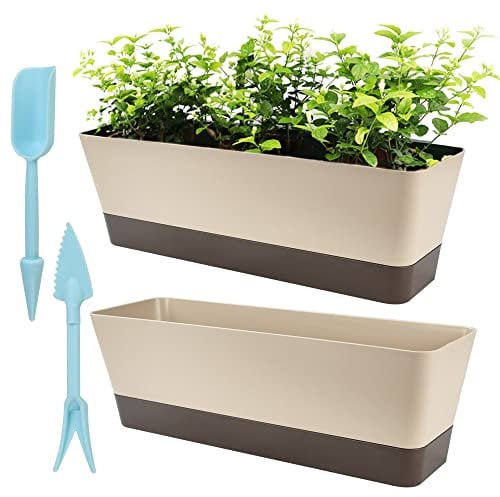 STCRERAG Set di Fioriere 2 PZ Vaso per Piante Rettangolare 30,5 x 9,7 x 8,5 cm Vasi Grandi da Fiori con Sottovasi Vaso per Fiori in Plastica Fioriera da Balcone con Foro di Scarico per Piante Grasse