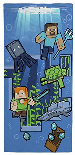 Jay Franco Minecraft Unterwasserabenteuer 71cm x 147cm Strandtuch aus 100% Baumwollfrottee