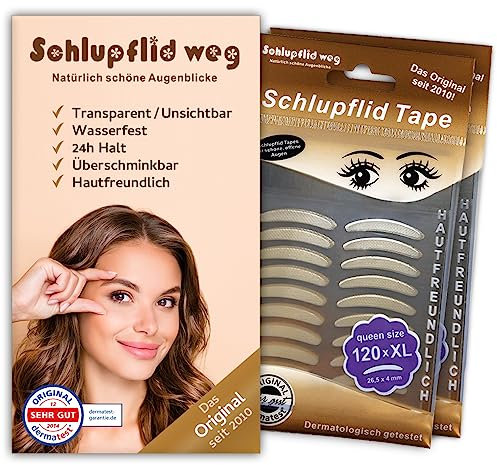 SCHLUPFLID TAPE® queen size (XL) - Augenlidliftig ohne OP [240 Stück] Kleine Schönheitshelfer für hängende Augenlider - Schlupflid Streifen Doppelpack - Augenlidklebeband Dermatest Note sehr gut
