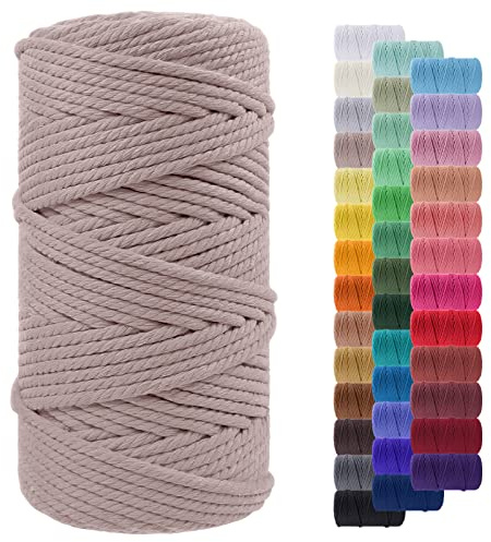 LEREATI Corda Macrame 5mm x 100m, Filo Macrame Cordoncino Cotone Grosso Corda Colorata, Cordino per Borse Uncinetto, Arazzo da Parete, Cesto di Piante Appeso, Decorazioni Fai Da Te (Grigio canapa)