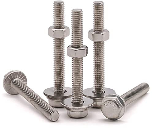 Set di 8 bulloni esagonali flangiati M8-1,25 x 70 mm, con dado esagonale DIN934 e rondella piatta extra large DIN9021, in acciaio inossidabile 304 (18/8), filettatura completa, rondella flangiata