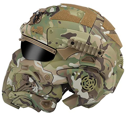 Taktischer Schutz-Integralhelm, mit Maske, Headset, Brille, Nebellüfter, für Airsoft Paintball,Cp