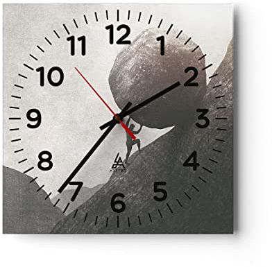 ARTTOR Moderne Wanduhr 40x40cm Quadrat Glasuhr Abstrakt Menschen - 5105 | Sisyphusarbeit Arbeiten Stein Glas Analog Wanduhr Lautlos Wanddekoration Wohnzimmer Küche Wanddeko Küchenuhr ARTTOR