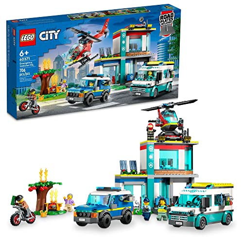 LEGO City Emergency Vehicles HQ 60371 - Feuerrettungshubschrauber Spielzeugset, Krankenwagen, Motorrad und Polizeiauto Spielzeug, Geschenk für Kinder, Jungen & Mädchen ab 6 Jahren
