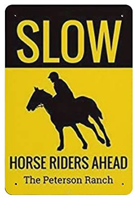 Slow Sign Horse Rider Vintage Blechschild Metall Poster Home Bar Cafe Club Garden Farm Decor Hanging Poster Retro Wall Art Prints 12x8in (30x20cm)