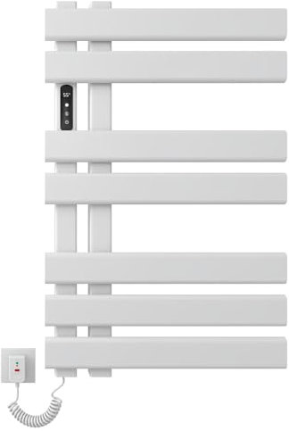 SKYLYZH Badheizkörper Elektrisch, Weiß Handtuchheizkörper Elektrisch 450x720mm, Handtuchtrockner Elektrisch, mit LED Anzeige mit Timing&Temperaturanpassung, Energie Sparen-White Left