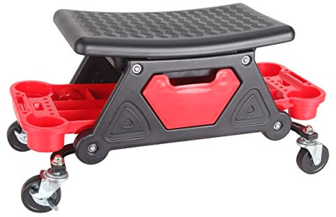 KATSU Tabouret d'atelier Mobile 136kg Capacité avec roulettes Pivotantes et Plateaux de Rangement d'Outils, Robuste Tabouret de Mécanicien Siège Roulant pour Réparation Auto Garage