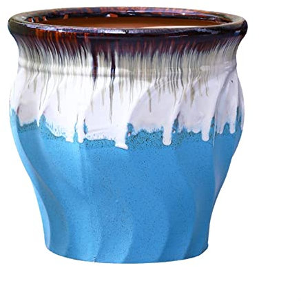 Pots de Fleurs Jardinière en pots de jardin en céramique avec trous de drainage, récipient for plantes d'intérieur et d'extérieur, pot de fleurs for plantes rondes, petite à grande taille, bleu ondulé