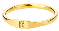 HIJONES Damen Edelstahl Ring mit Buchstaben Siegelring Alphabet Initialenring Stapelbares Einfaches Statement Ehering Gold R Größe 54