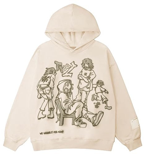 Aelfric Eden Unisex Oversized Hoodies Damen Graphic Kapuzenpullover Herren Baumwoll Pullover Streetwear Hip Hop Sweatshirt Aprikose M