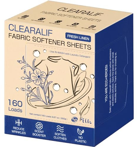 CLEARALIF laundry Fabric Softener Sheets, Fresh Linen Scent, 160 Loads, Eco Friendly, Great For Travel, Apartments, Dorms.