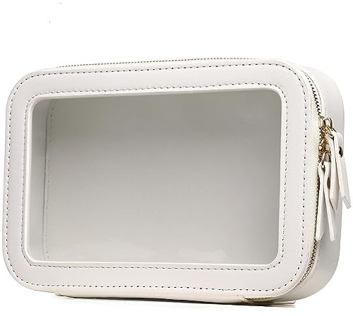 Pinkmik Clear Makeup Bag Travel Case Portable transparent Cosmetic Bag Case Clear Travel Toiletry Makeup Bag for Car with Zipper for Women (L/White, M)
