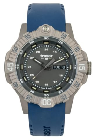 Traser Herren Armbanduhr in der Farbe Blau mit Armband aus Kautschuk Wasserdichtigkeit: 20bar, Gehäusedurchmesser: 46 mm, Art.Nr. 110667