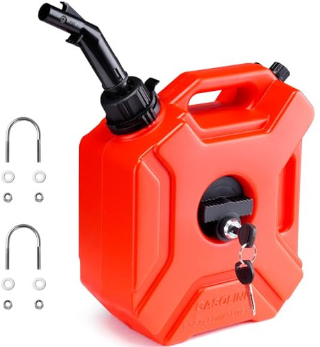 VEVOR Bidon Essence 5 L Jerrican de Carburant avec Bec Verseur Réservoir d'Essence de Stockage Verrouillable Arrêt Automatique Débit Réglable pour la Plupart des Voitures, Motos, SUV, VTT, UTV, Rouge