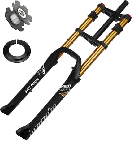 RUJIXU Forcella Anteriore Bici elettrica 26x4.0 Forcella Aria Fat Bike Forcella Mountain Bike BMX Dritta 1-1/8 MTB Bicicletta Freno Disco Escursione 190mm 2790g(Black Gold)