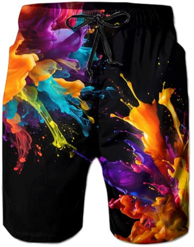 ALISISTER Herren Badeshorts 3D Farbenfroh Kurze Badehose Herren Freizeithose Jogginghose Sporthose Strand Surf Schwimmhose XL