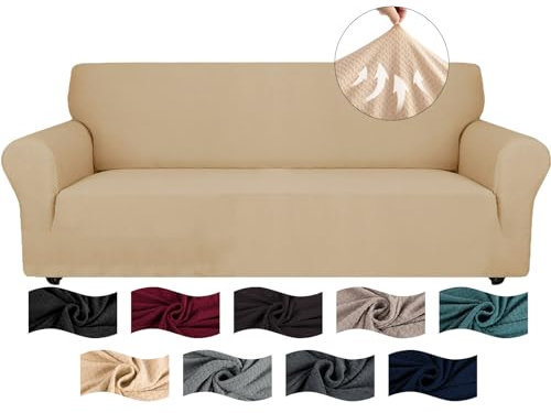 CYCMACO High Stretch Sofa Überzug 4 Sitzer, Sofabezug rutschfest, Couch Bezug Elastischer, Jacquard Sofahusse Mit Armlehnen, Universal Sofa Covers, Couchüberzug Waschbare, Beige Gelb