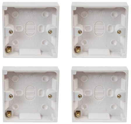rhinocables 16mm Ethernet Back Box for Faceplates | Surface-Mounted Pattress Wall Box | Fits Single Gang RJ45 Wall Plate for CAT5e & CAT6 Network Sockets | Durable Plastic with Brass Ports (4 Pack)