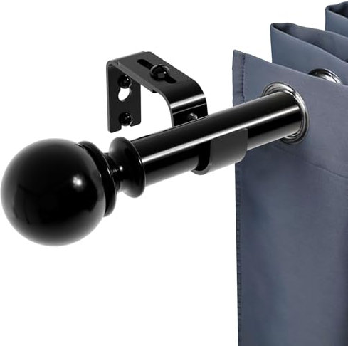 Bastoni Per Tende,Asta Per Tende Bastone Tenda Nero In Acciaio Inox Bastoni Tende Per Interni Palo Tenda Con Terminali Rotondi e Staffa Per Camera Da Letto e Soggiorno Finestre Nero 70-237CM