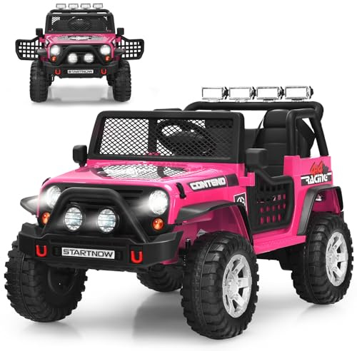 COSTWAY 12V Voiture Électrique Enfant avec Télécommande 2,4G, Véhicule Électrique avec Lumières LED & Musique & Klaxon, Démarrage Lent, 3 Vitesses, Charge 50kg pour Enfant de 3 Ans+ (Rose)