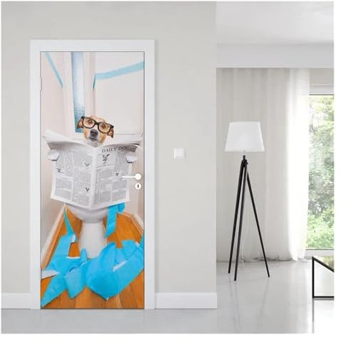 Türaufkleber Türtapete Türbilder Türposter 3D-Hunde-Türaufkleber, Schöner Lustiger Welpe, Selbstklebende Tapete Für Schlafzimmer, Wohnzimmer, Haustier-Tier-Wandbild Innen(Farbe:C,Größe:95x215cm)