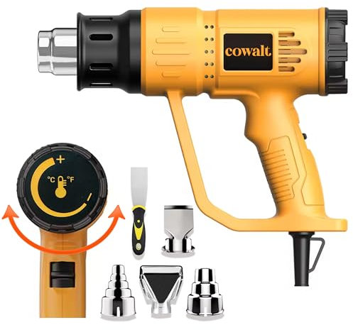 COWALT - Heat Gun for Vinyl Wrapping, Crafts, Shrink Tubing, Epoxy Resin and Candle Making, 1800W with Adjustable Temperature and Overload Protection Kit