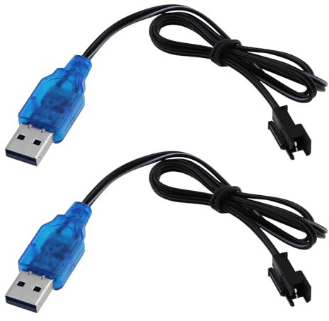 ECSiNG 2PCS 3.7V USB Charger Cable with SM-2P Connector Plug Adapter, Battery Power Supply Charging Cord for RC Boats Cars Trucks 3.7V Li-ion and Li-Po Battery