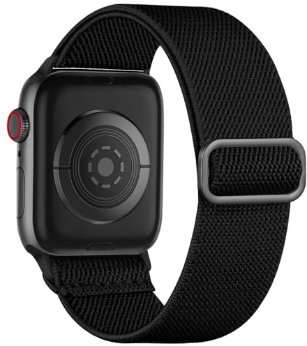Maledan Solo Loop Nylon Strap Compatible with Apple Watch Straps 44mm 45mm 46mm 49mm 42mm Women Men - Stretchy Elastic Nylon Sport Band for iWatch Series 11 10 9 8 7 6 5 4 3 2 1 SE Ultra, Black