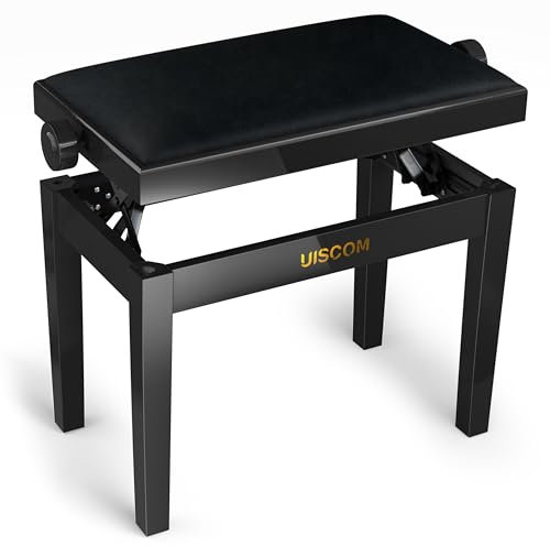 UISCOM Verstellbare Klavierbank - Massivholz Keyboardbank Holz Klavierhocker Gepolstert mit Kissen Keyboardhocker (Schwarz)