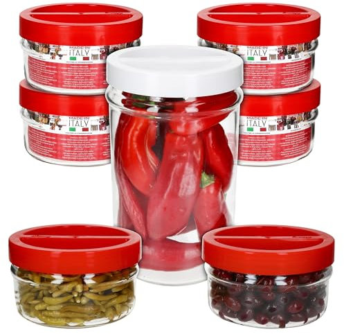 MamboCat ORTES Lot de 7 bocaux de conservation ronds I 1 x 5 l et 6 x 1,5 l I Bocaux en verre avec couvercle en plastique et grille de fermentation pour insérer, conserver et conserver