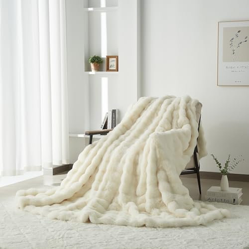 Luofanfei Kuscheldecke Wohndecke 150x200 Beige Creme Plüsch Samt Bubble Decke Kuschelig Warme Flauschige Fleecedecke Bettüberwurf Couchdecke Tagesdecke Sofadecke Blanket Für Schlafzimmer Büro