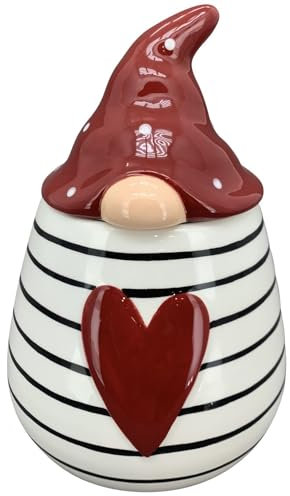 Pommerntraum ® | Bonbondose Teedose Schmuckdose Zuckerdose Vorratsdose Gebäckdose Keksdose Keramikdose Plätzchendose Weihnachtsdose Weihnachtsdekoration (Wichtel mit Herz)
