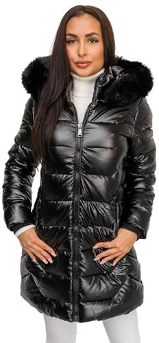 BOLF Damen Wintermantel Winterjacke Mantel Steppjacke Daunenjacke Outdoorjacke Wärme Pufferjacke Leichte Reißverschluss Stehkragen Kapuze Zip Freizeit Sport Basic Casual 16M9122 Schwarz L [D4D]