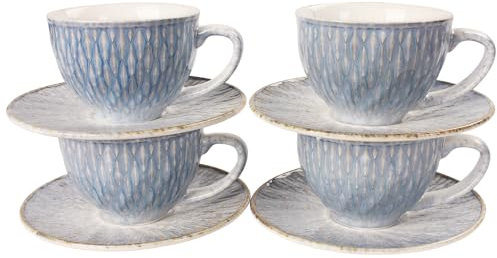 jinsongdafa Set di tazze da caffè, 200 ml, tazza da tè in ceramica con piattino, 8 pezzi, tazze impilabili, per latte, tè caldo, cappuccino, moka, cacao, lavastoviglie, colore: azzurro