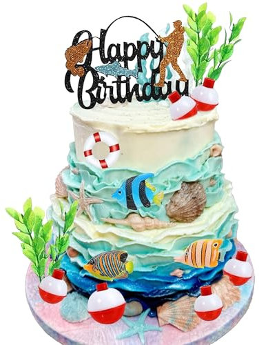 Fishing Cake Topper Fishing Birthday Decorations Gone Fishing Cake Topper Fishing Birthday Party Decorations for Retirement Farewell Birthday Party Supplies