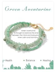 LOCCY Naturstein Armband für Damen, 4mm Kristall Kugelarmband Boho Edelstein Perlen Armband Layered Stapelbare Perlenarmband für Frauen Mädchen Muttertag Geburtstag Weihnachten (Grüner Aventurin)