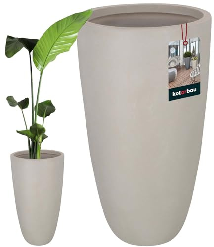 KOTARBAU® Blumentopf hoch, Bodenvase ⌀ 42 cm, Übertopf Betonoptik | Blumentopf Innen, Dekorativer Blumenkopf, Höhe 78 cm, Beige