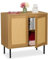 Relaxdays Aparador, 2 Puertas Efecto Ratán y Madera, 2 Compartimentos, 80 x 80 x 40 cm, Armario Cocina, Natural y Negro, Hierro, Plástico, Tablero de Fibras