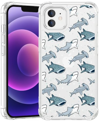FANXI Shark Phone Case Compatible with iPhone 12/12 Pro (6.1 Inch) - Shockproof Clear Soft TPU Protective Cover with Shark Design for Men, Women, and Girls