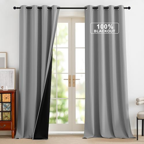 PONY DANCE Verdunklungsvorhänge mit Ösen Thermo Vorhänge gegen Kälte 2er Set 245 x B 140 cm Silbergrau, Gardinen Wohnzimmer Ösenvorhang Blickdicht Thermal Blackout Curtains
