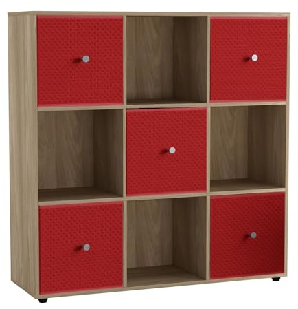 URBNLIVING 9 Cube Storage Unit with 5 Foldable Fabric Drawers, Wooden Freestanding Bookcase Shelf Organiser, Modern Cube Shelving for Bedroom, Office, Living Room, Toys, Clothes & Books