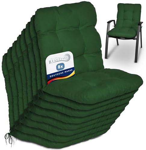Beautissu 8er Set Niedriglehner Auflagen Stuhlauflage Sitzkissen | 100x50x8cm Dunkelgrün Niederlehner Sitzauflagen Stuhlkissen Gartenstühle Gartenstuhlkissen Sitzauflage Garten Flair NL