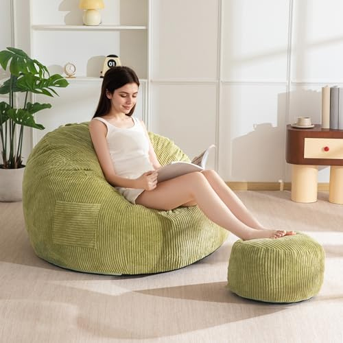 MAXYOYO Bean Bag Chair with Foam Filling,Cord Lazy Lounge Sofa for Adult | Bean Bag for Adults & Kids, with Foam Filling, Lazy Lounge Chair with Handle for Living Room Bedroom Gaming Reading Relaxing