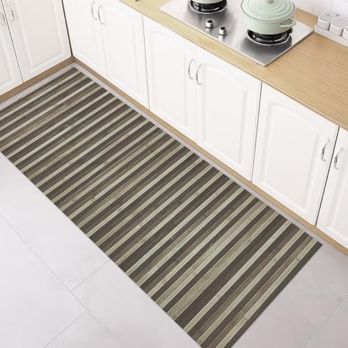 SaRani Tapis de chemin en bambou à lattes, fond antidérapant caoutchouté (taupe dégradé, 300 x 50 cm)