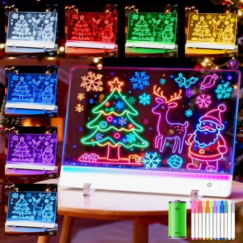 Tablette Lumineuse Dessin Tableau Lumineux avec 12 couleurs - Avec stylo de 12 couleurs - Tableau d'affichage LED transparent lumineux - Effaçable - Bloc-notes - Tableau mémo (30 x 20 cm)