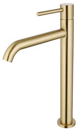 Edouard Rousseau - Mitigeur Lavabo Haut SCRIPY - Bec Élevé pour Vasque à poser - Aérateur Économie d’Eau - 3 Finitions Disponibles (Laiton Champagne)
