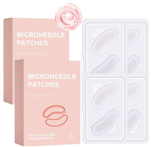 Microneedling Patches 4 Paar, Microneedling Eye Patches Gegen Tränensäcke und Falten, Micro Needling Augenpads Gegen Augenringe, Hyaluron Micro Needling Set Reduziert Falten, Stirnfalten Zornesfalten